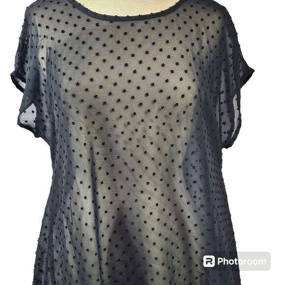 Cha Cha Vente Black Sheer High-Low Swiss Dot Swimsuit Coverup Women's Size S - Picture 2 of 10